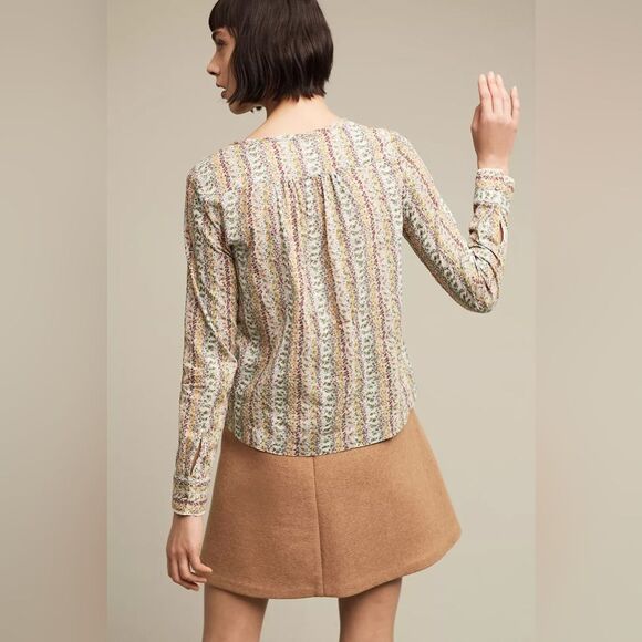 Maeve Anthropologie Gelise Button Blouse Pleated Floral Women’s Sz Small NWT - Picture 5 of 10